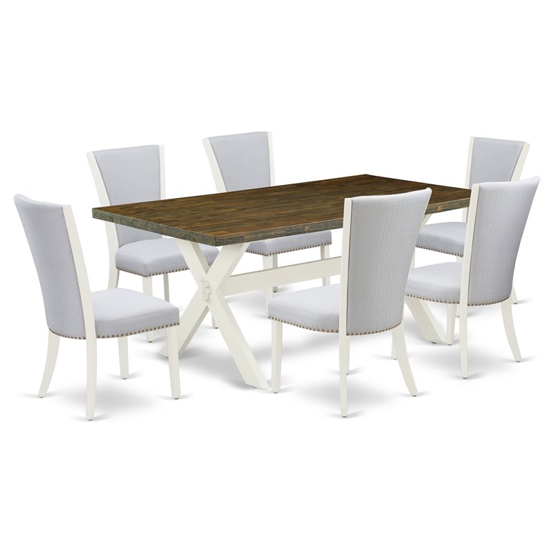 East West Furniture X-Style 7-piece Wood Dinette Set in Linen White/Jacobean