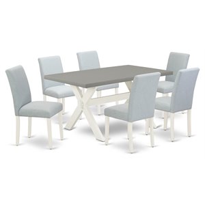 East West Furniture X-Style 7-piece Wood Kitchen Set in Linen White/Cement