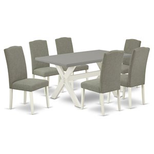 East West Furniture X-Style 7-piece Wood Dining Room Set in White/Dark Shitake