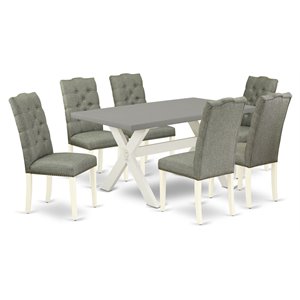 East West Furniture X-Style 7-piece Wood Dining Set in White/Cement/Smoke