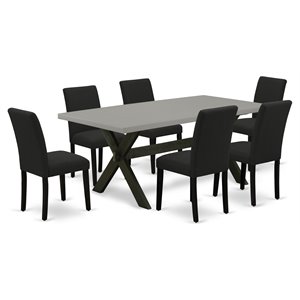 East West Furniture X-Style 7-piece Wood Kitchen Set in Black/Cement