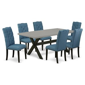 East West Furniture X-Style 7-piece Wood Dining Set in Black and Mineral Blue
