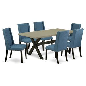 East West Furniture X-Style 7-piece Wood Kitchen Table and Chairs in Gray/Blue