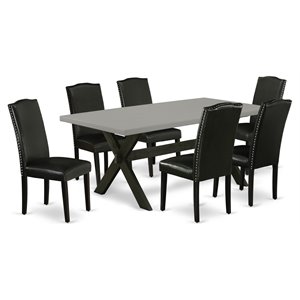 East West Furniture X-Style 7-piece Wood Dining Table and Chair Set in Black