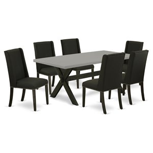 East West Furniture X-Style 7-piece Wood Table and Dining Chairs in Black