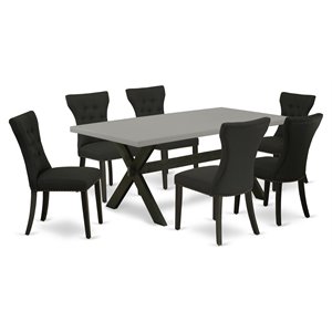 East West Furniture X-Style 7-piece Traditional Wood Dining Set in Black