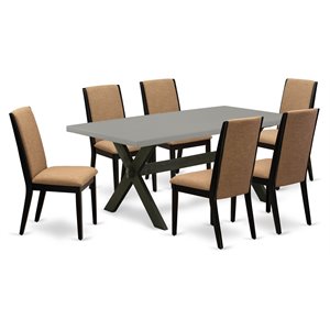 East West Furniture X-Style 7-piece Wood Dining Set with Fabric Seat in Black