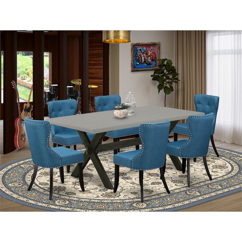 East West Furniture X-Style 7-piece Wood Dinette Set in Cement and Black