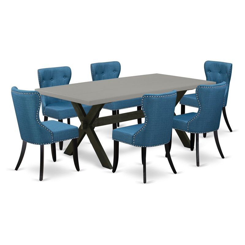 East West Furniture X-Style 7-piece Wood Dinette Set in Cement and Black