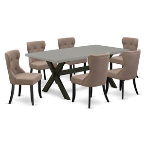 East West Furniture X-Style 7-piece Wood Dining Set with Linen Seat in Black