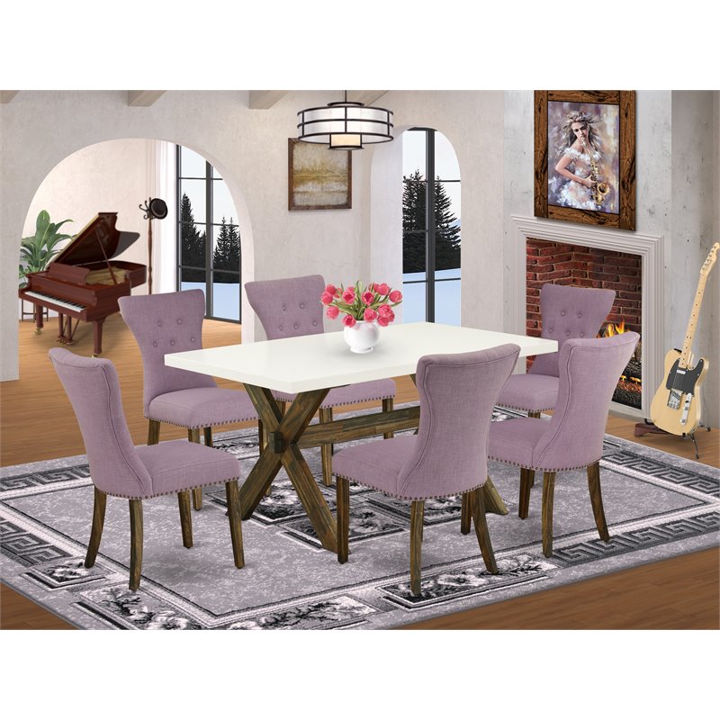 East West Furniture X-Style 7-piece Wood Dining Table Set in Brown