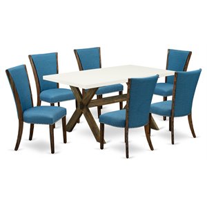 East West Furniture X-Style 7-piece Wood Dinette Table and Chair Set in White