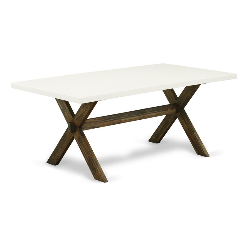 East West Furniture X-Style 7-piece Wood Small Dining Table Set in Dark Brown