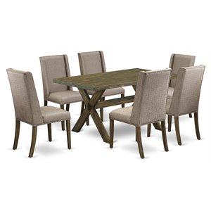 East West Furniture X-Style 7-piece Wood Kitchen Table Set in Dark Khaki Brown