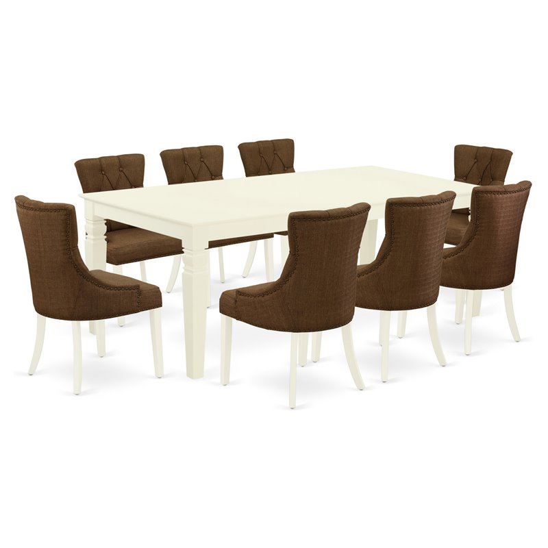 East West Furniture Logan 9-piece Wood Dining Set in Linen White/Dark Coffee