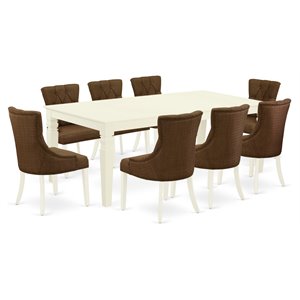 east west furniture logan 9-piece wood dining set in linen white/dark coffee