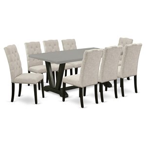 East West Furniture V-Style 9-piece Wood Dining Set in Dark Khaki Brown