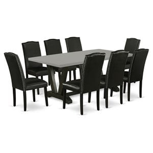 East West Furniture V-Style 9-piece Traditional Wood Dining Set in Black