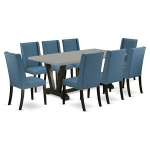 East West Furniture V-Style 9-piece Wood Dining Set in Mineral Blue
