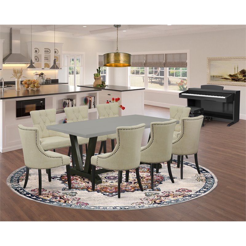 East West Furniture V-Style 9-piece Wood Dining Set in Black/Light Beige
