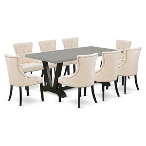 East West Furniture V-Style 9-piece Wood Dining Set in Black/Light Beige