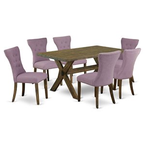 East West Furniture X-Style 7-piece Wood Dining Table Set in Dahlia Purple