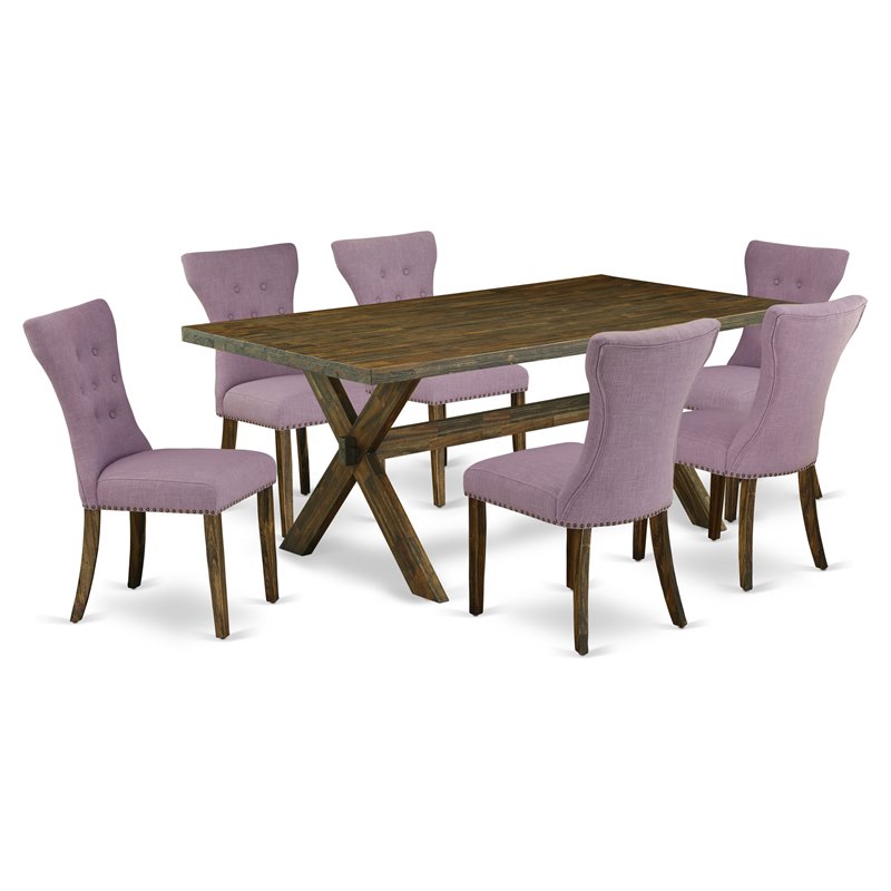 East West Furniture X-Style 7-piece Wood Dining Room Set in Dahlia Purple