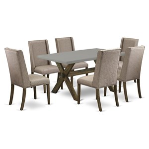 East West Furniture X-Style 7-piece Wood Dinner Table Set in Dark Khaki Brown