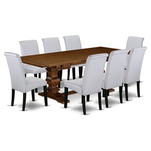 East West Furniture Lassale 9-piece Wood Dining Set in Walnut/Gray
