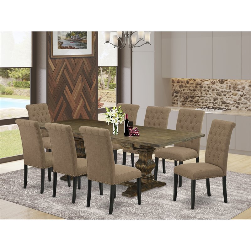 East West Furniture Lassale 9-piece Wood Dining Set in Brown/Light Sable