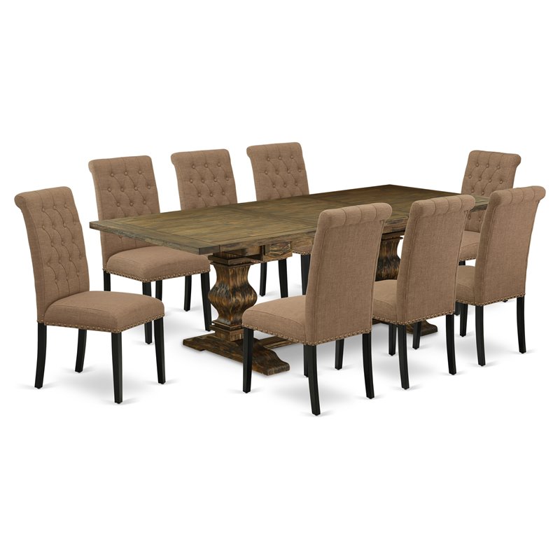 East West Furniture Lassale 9-piece Wood Dining Set in Brown/Light Sable