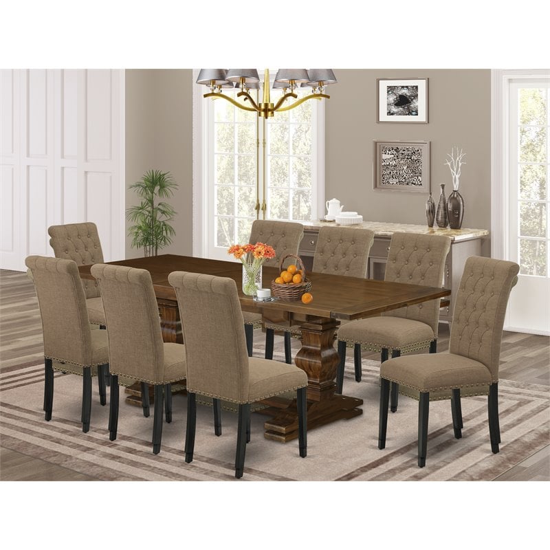 East West Furniture Lassale 9-piece Wood Dining Table Set in Walnut