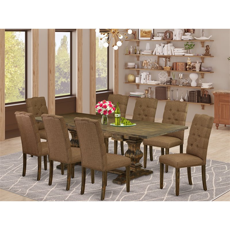 East West Furniture Lassale 9-piece Wood Dining Set in Jacobean/Brown Beige