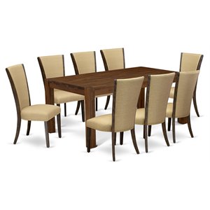 east west furniture lismore 9-piece wood dining set in jacobean brown