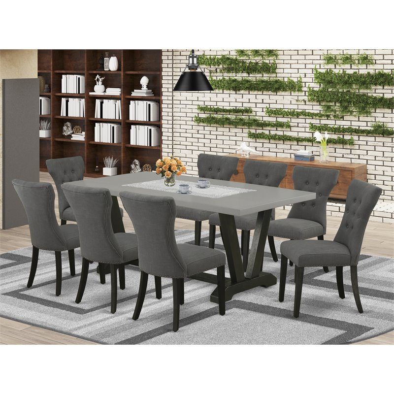 East West Furniture V-Style 9-piece Wood Dining Set in Gotham Gray