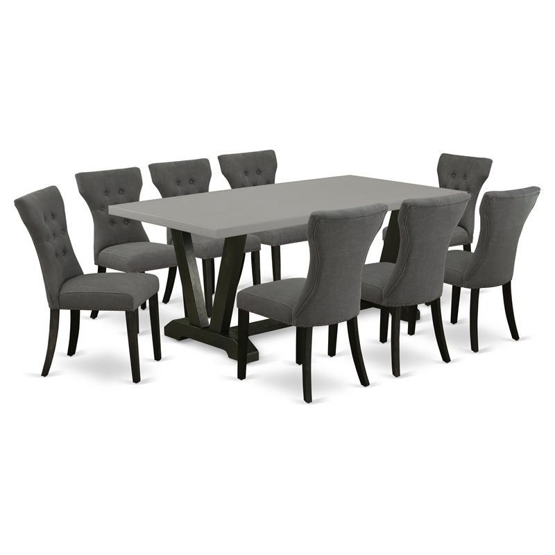 East West Furniture V-Style 9-piece Wood Dining Set in Gotham Gray