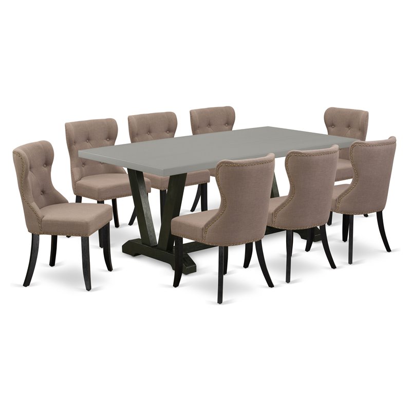 East West Furniture V-Style 9Pcs Wood Dining Set in Black/Coffee
