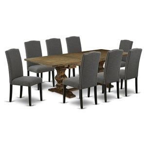 East West Furniture Lassale 9-piece Wood Dining Set in Brown/Dark Gotham Gray