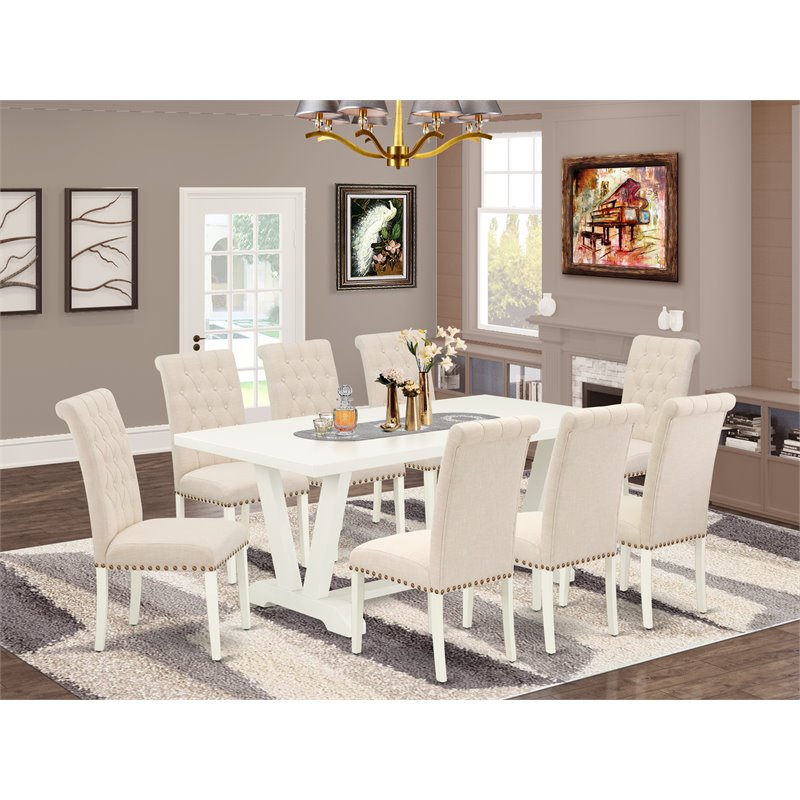 East West Furniture V-Style 9-piece Wood Dining Set in Dark Shitake Beige