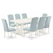 East West Furniture V-Style 9-piece Wood Dining Table Set in Linen White