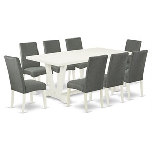 East West Furniture V-Style 9-piece Wood Dining Set in Gray Smoke