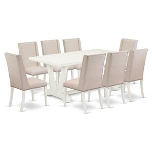 east west furniture v-style 9-piece wood dinette set in linen white