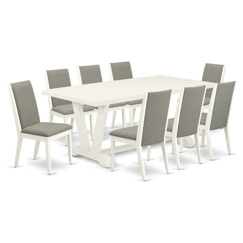 East West Furniture V-Style 9-piece Wood Dining Set in Linen White/Shitake