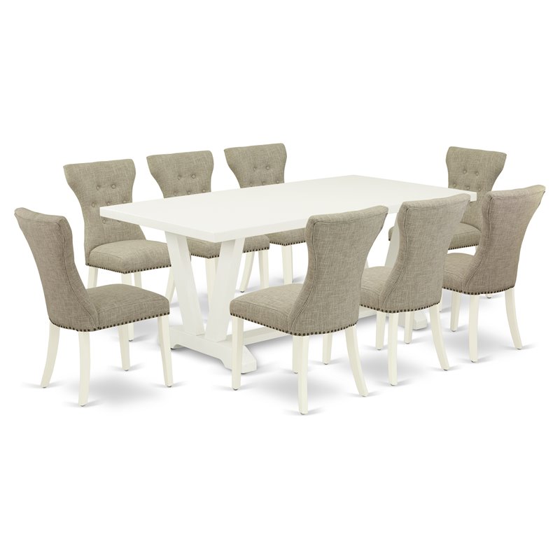 East West Furniture V-Style 9-piece Wood Kitchen Set in Linen White