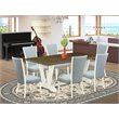 East West Furniture V-Style 7-piece Dining Table Set in Linen White/Baby Blue