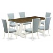 East West Furniture V-Style 7-piece Dining Table Set in Linen White/Baby Blue