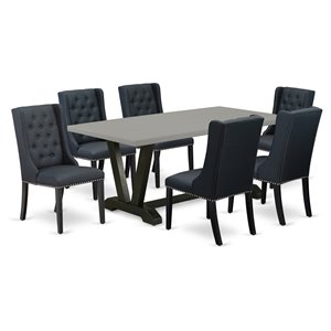 East West Furniture V-Style 7-piece Wood Kitchen Table Set in Wire Brush Black