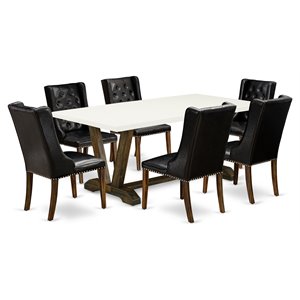 East West Furniture V-Style 7-piece Wood Dining Set in Jacobean/Black