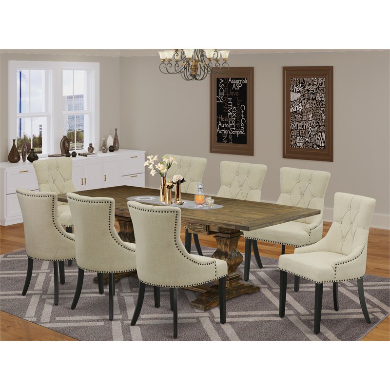 East West Furniture Lassale 9-piece Wood Dining Set in Brown/Light Beige