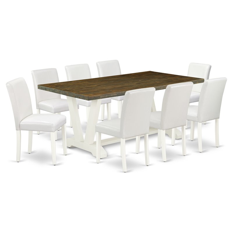 East West Furniture V-Style 9-piece Wood Dining Set in Linen White